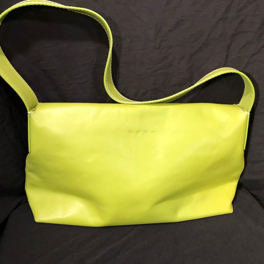 3/$29 Hype Lime Green &  White Leather Flap Handbag - Picture 3 of 7